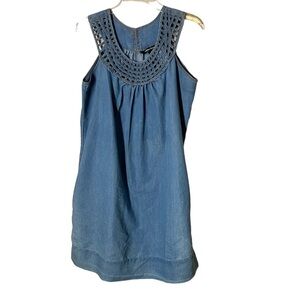 Millenium Light Blue Denim Braided Collar Dress. Sz M. EUC